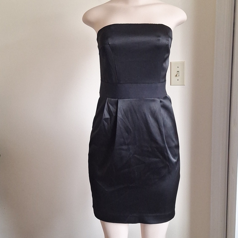 Express Mini Bodycon Strapless Satin Black Dress Size 4